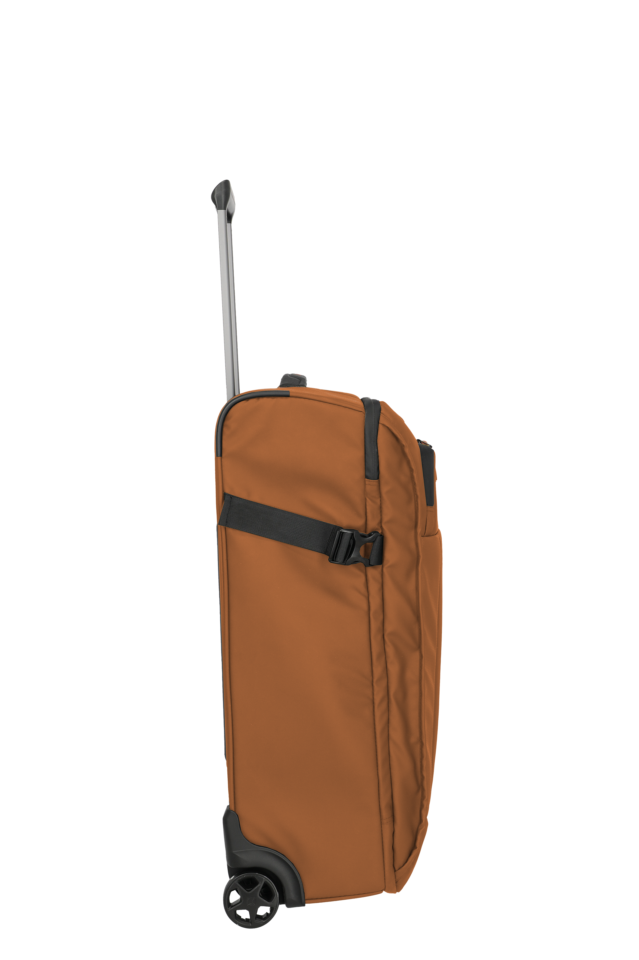 Reisetrolley in Braun mit Rollen und ausziehbarem Griff – Seitenansicht