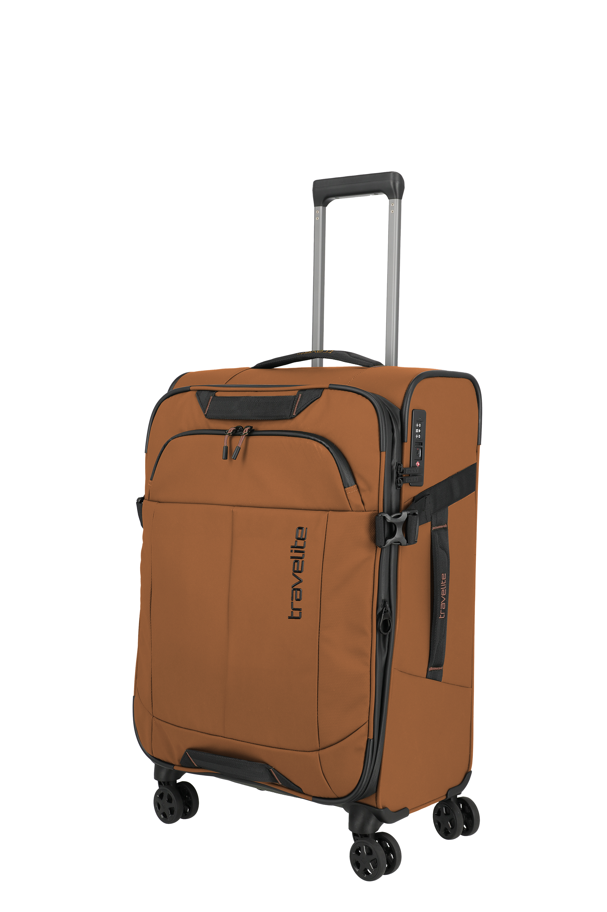 Travelite Weichgepäck Trolley in Braun mit vier Rollen und Teleskopgriff