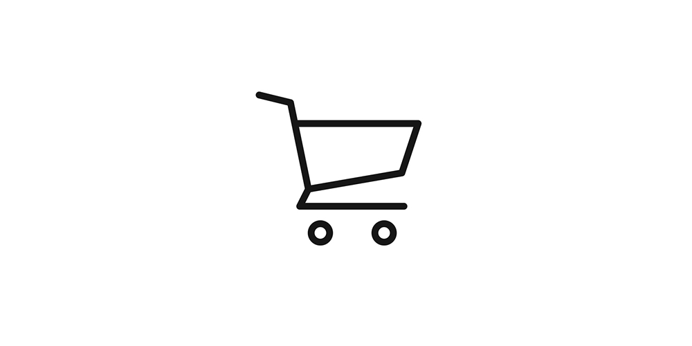 Einkaufswagen-Symbol im minimalistischen Design Ein einfaches, stilisiertes Symbol eines Einkaufswagens auf weißem Hintergrund