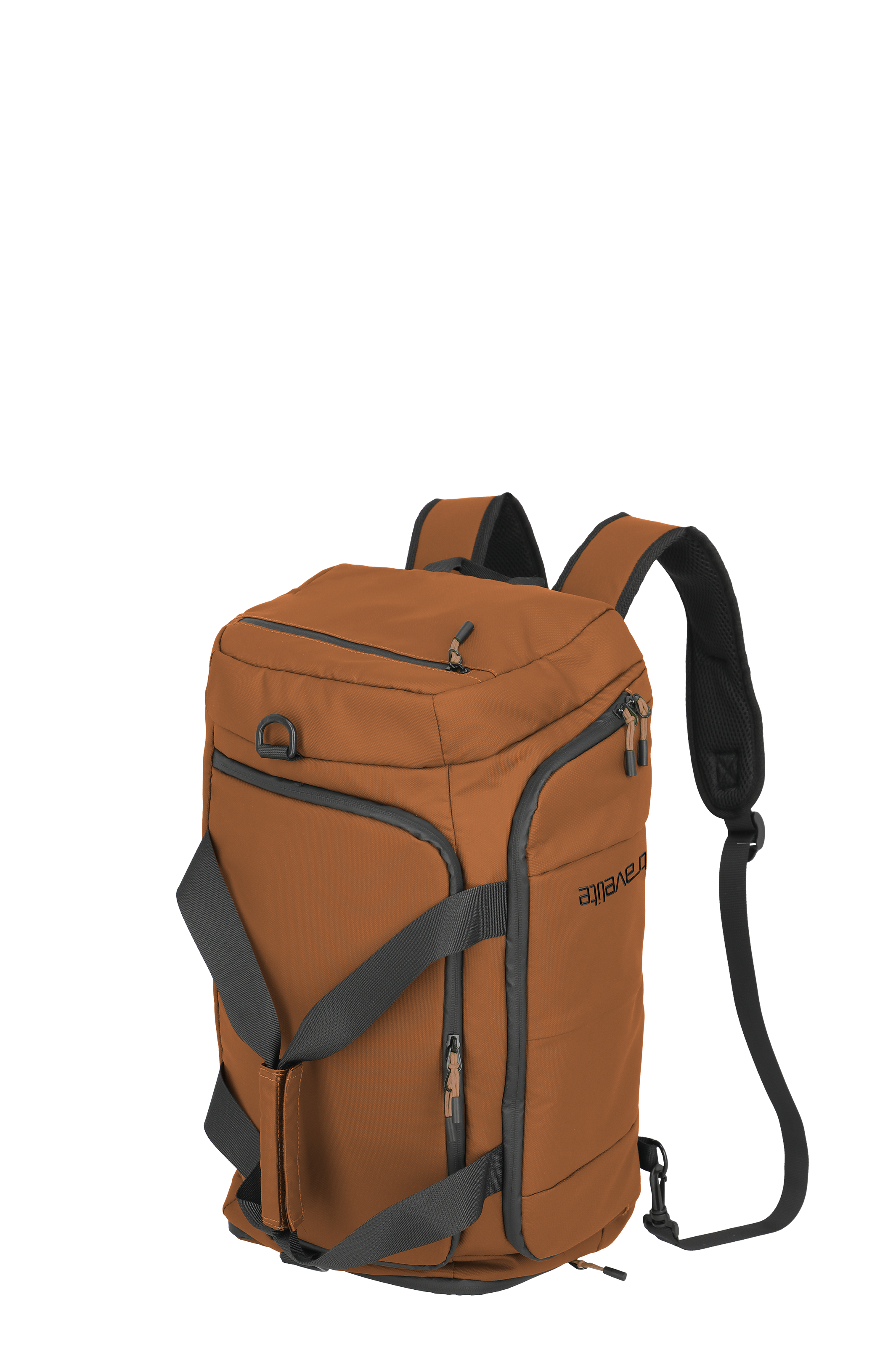 Praktischer brauner Reiserucksack mit mehreren Fächern und gepolsterten Schultergurten