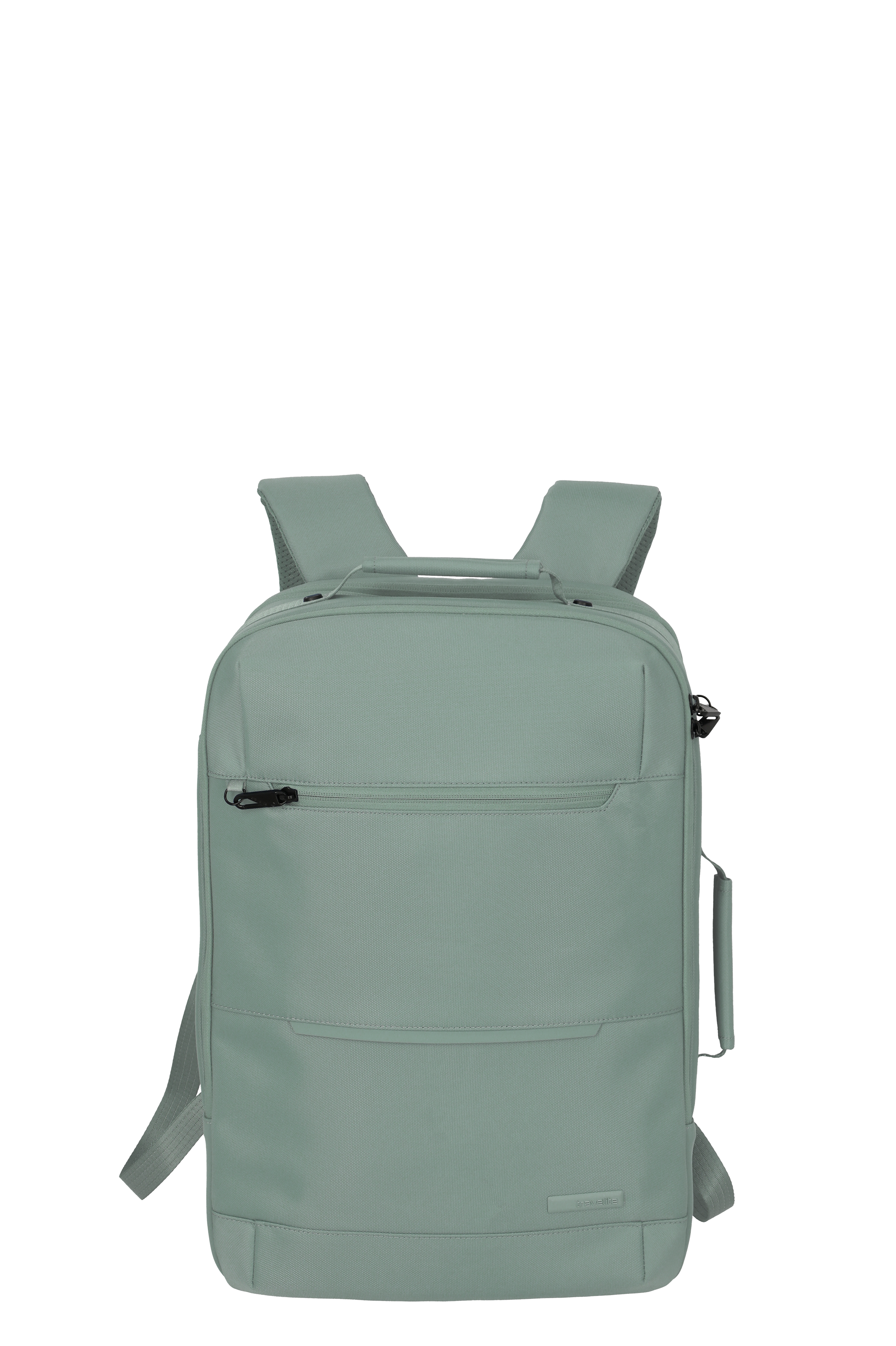 Zaino verde menta con spallacci regolabili e tasca frontale, minimalista e versatile