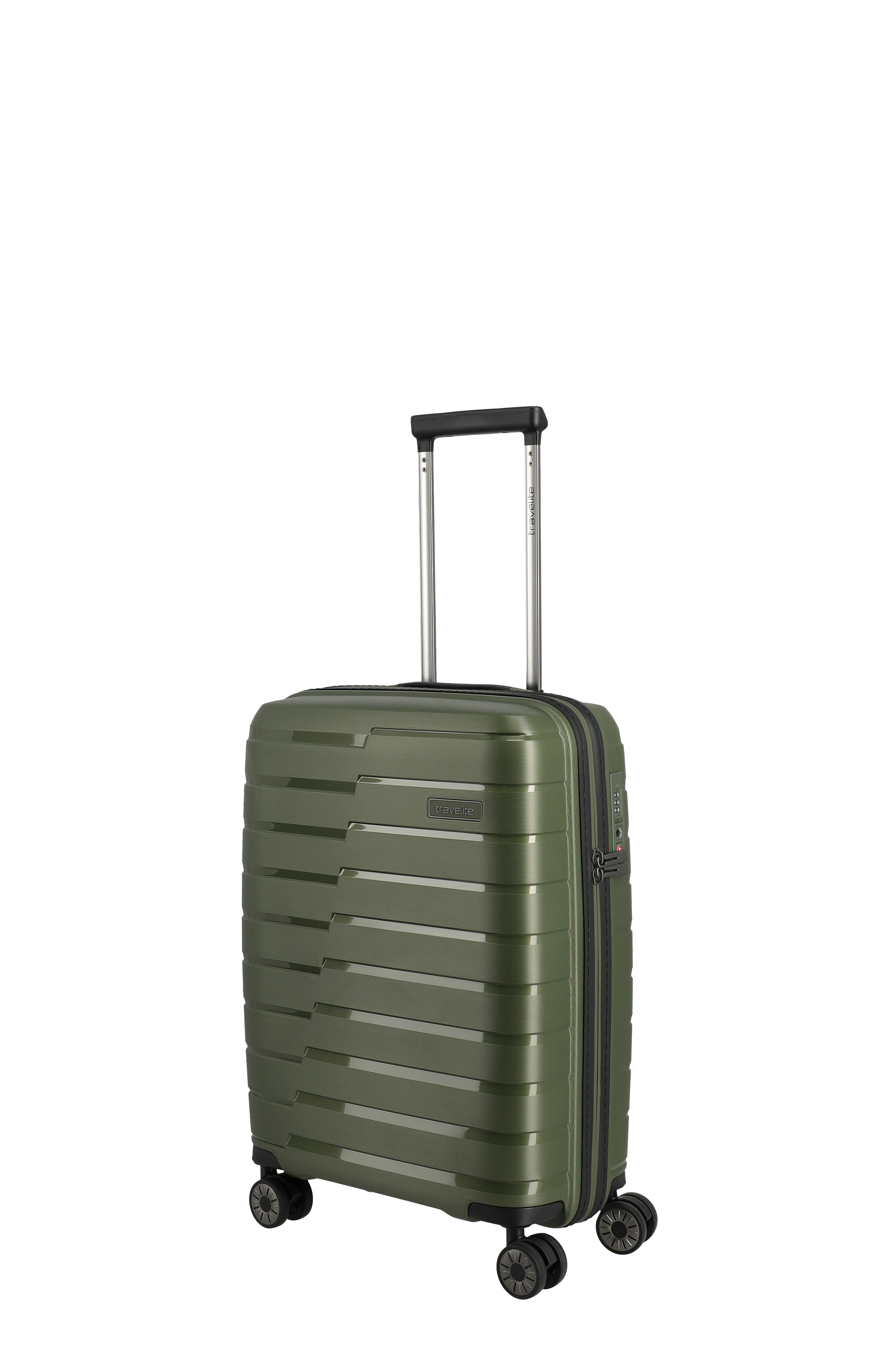 Robuster grüner Hartschalen-Trolley mit vier Rollen und Teleskopgriff – Idealer Handgepäck-Koffer für Reisen