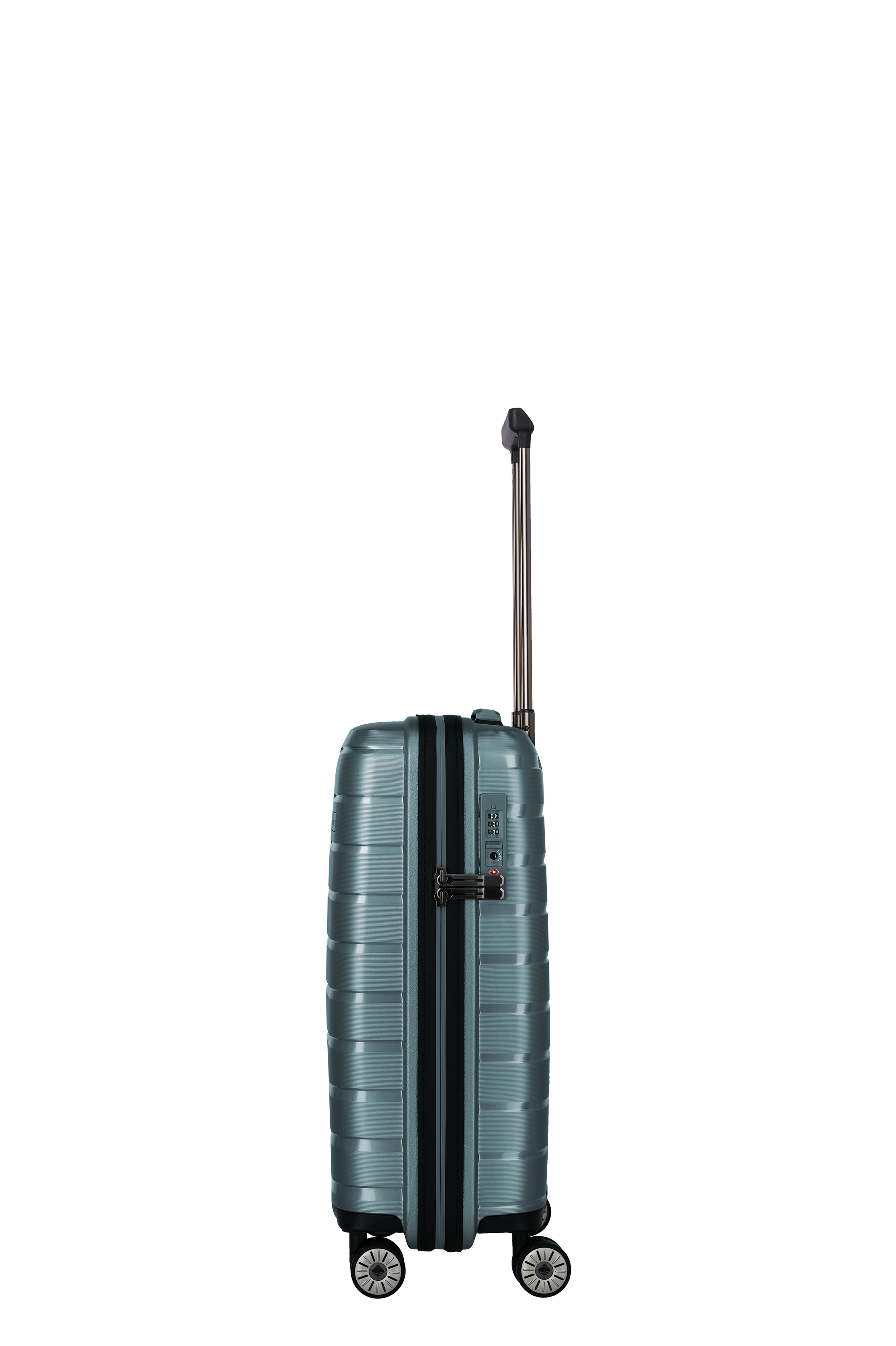 Moderner Hartschalenkoffer in Blau mit TSA-Schloss und Teleskopgriff – Seitenansicht