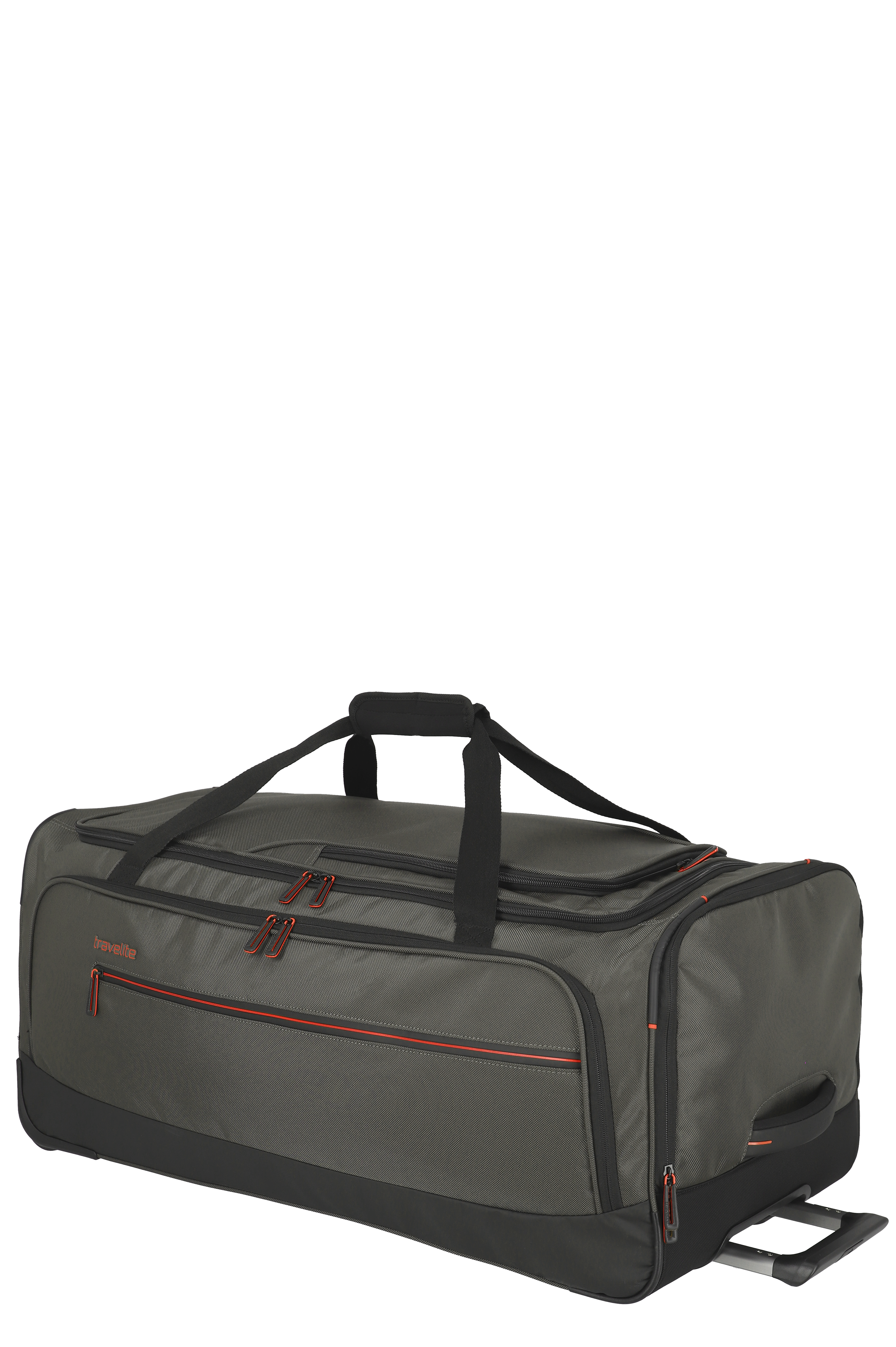 Große graue Reisetasche mit Rollen und mehreren Fächern – praktische Trolley-Tasche für Reisen