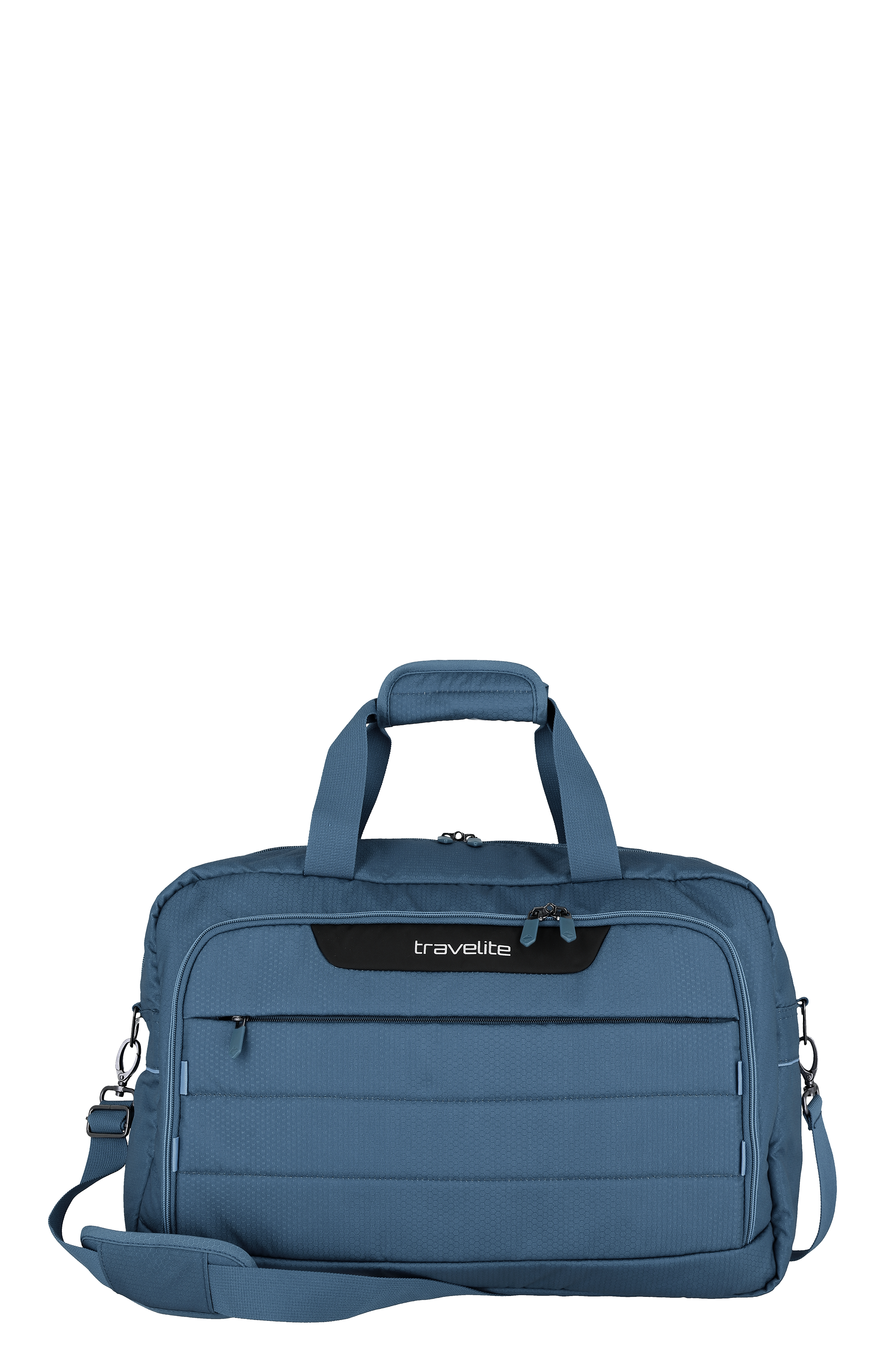 Blaue Travelite Reisetasche mit Reißverschlusstaschen, verstellbarem Schultergurt und stabilen Tragegriffen, ideal für Sport und Reisen