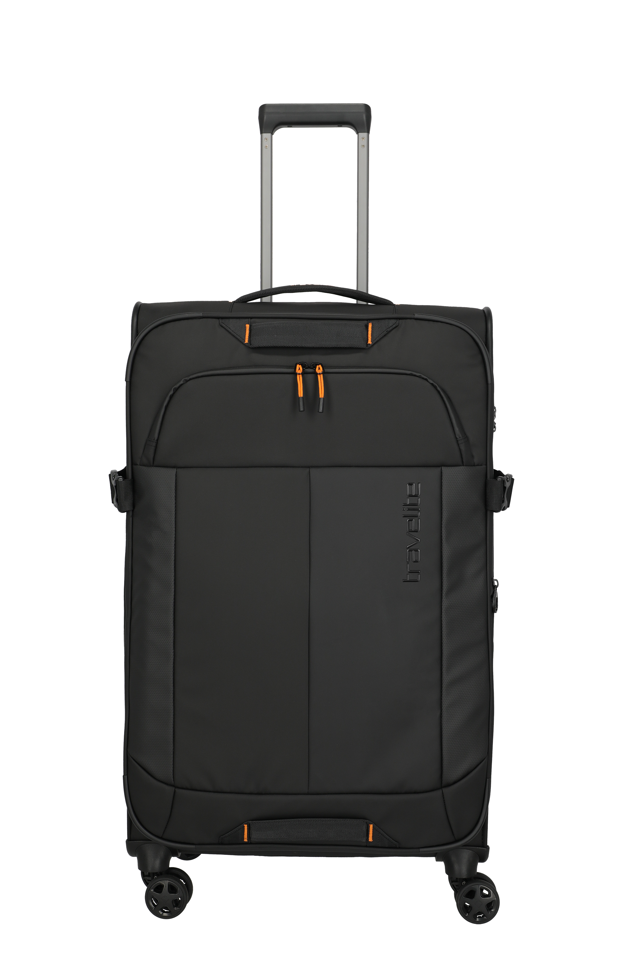 Una valigia travelite della serie Briize misura L 78cm vista frontale in nero