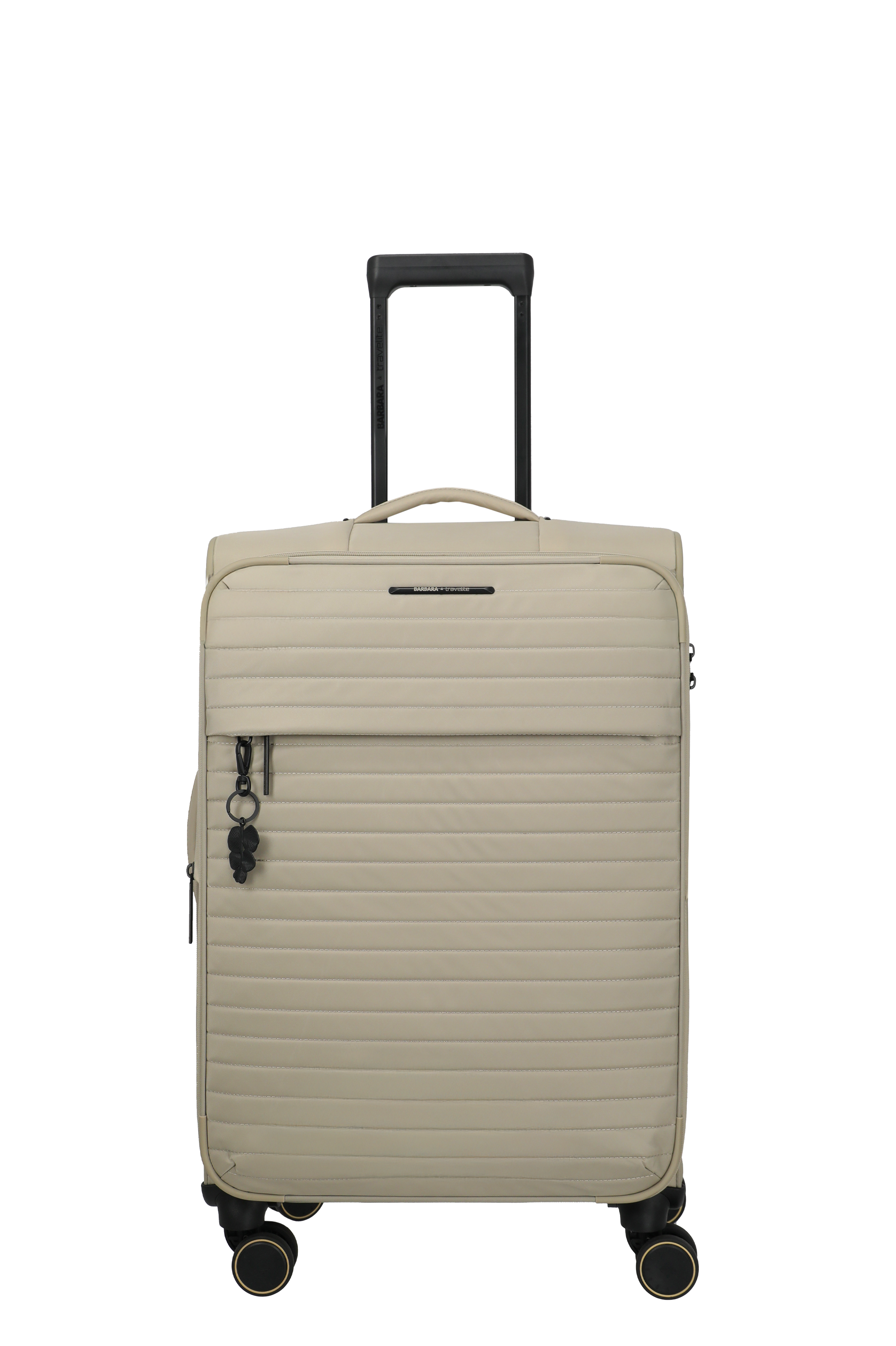 Beiger Trolley-Koffer mit 4 Rollen und Teleskopgriff für Reisen Moderner, beiger Rollkoffer mit Teleskopgriff und vier Rädern, ideal für Reisen