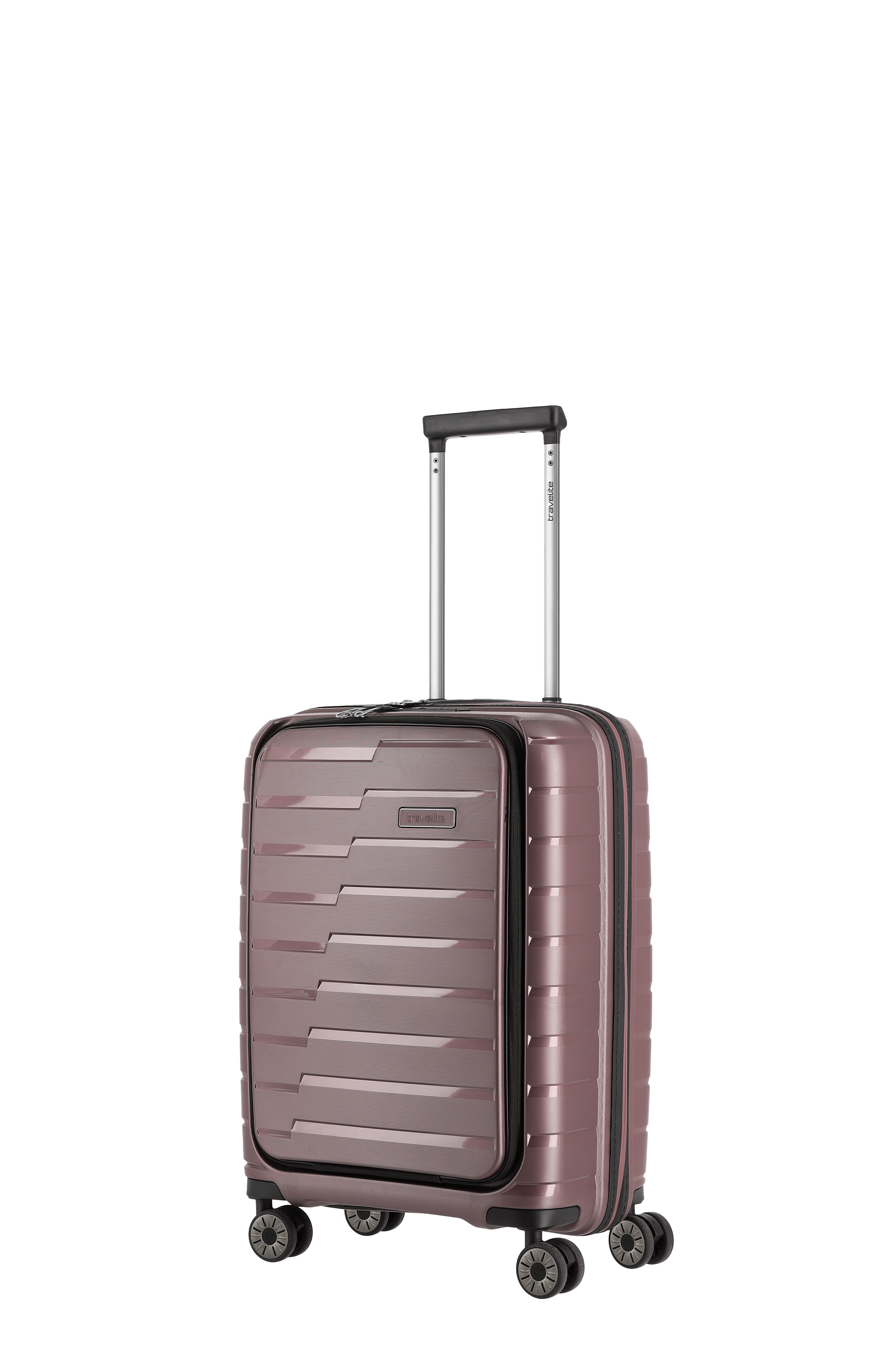 Hartschalenkoffer in Bordeaux mit vier Doppelrollen und ausziehbarem Teleskopgriff – ideal als Handgepäck für Reisen