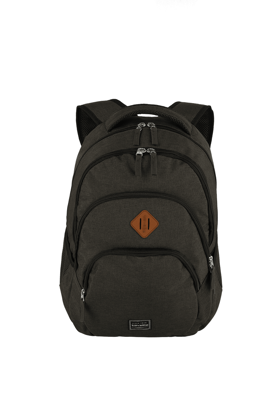 Robuster schwarzer Rucksack mit mehreren Taschen und Reißverschlüssen Schwarzer Rucksack mit mehreren Fächern und Reißverschlüssen, ideal für Reisen oder Schule