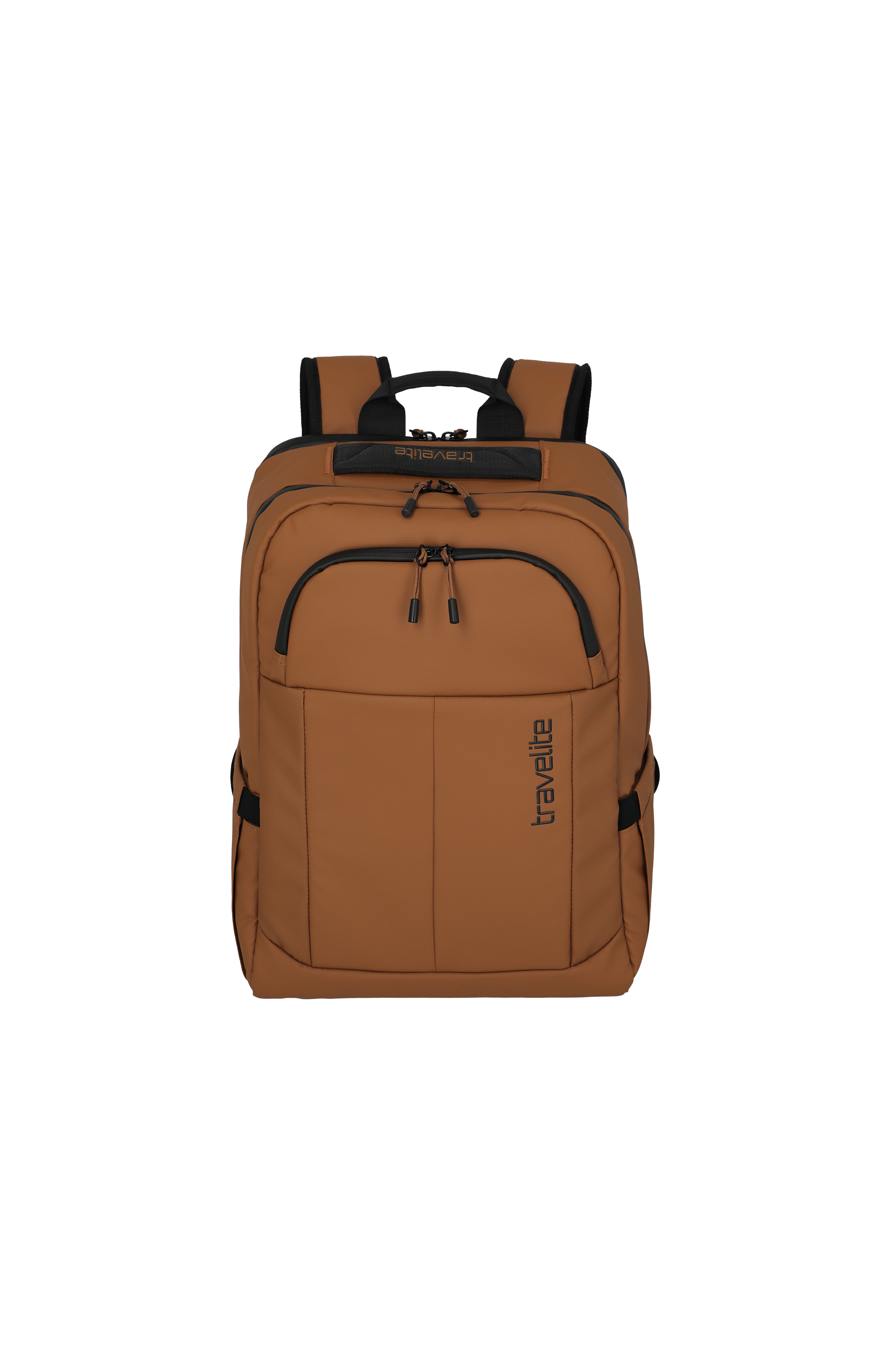 Brauner Travelite Rucksack mit mehreren Fächern und Reißverschlüssen, ideal für Alltag und Reisen