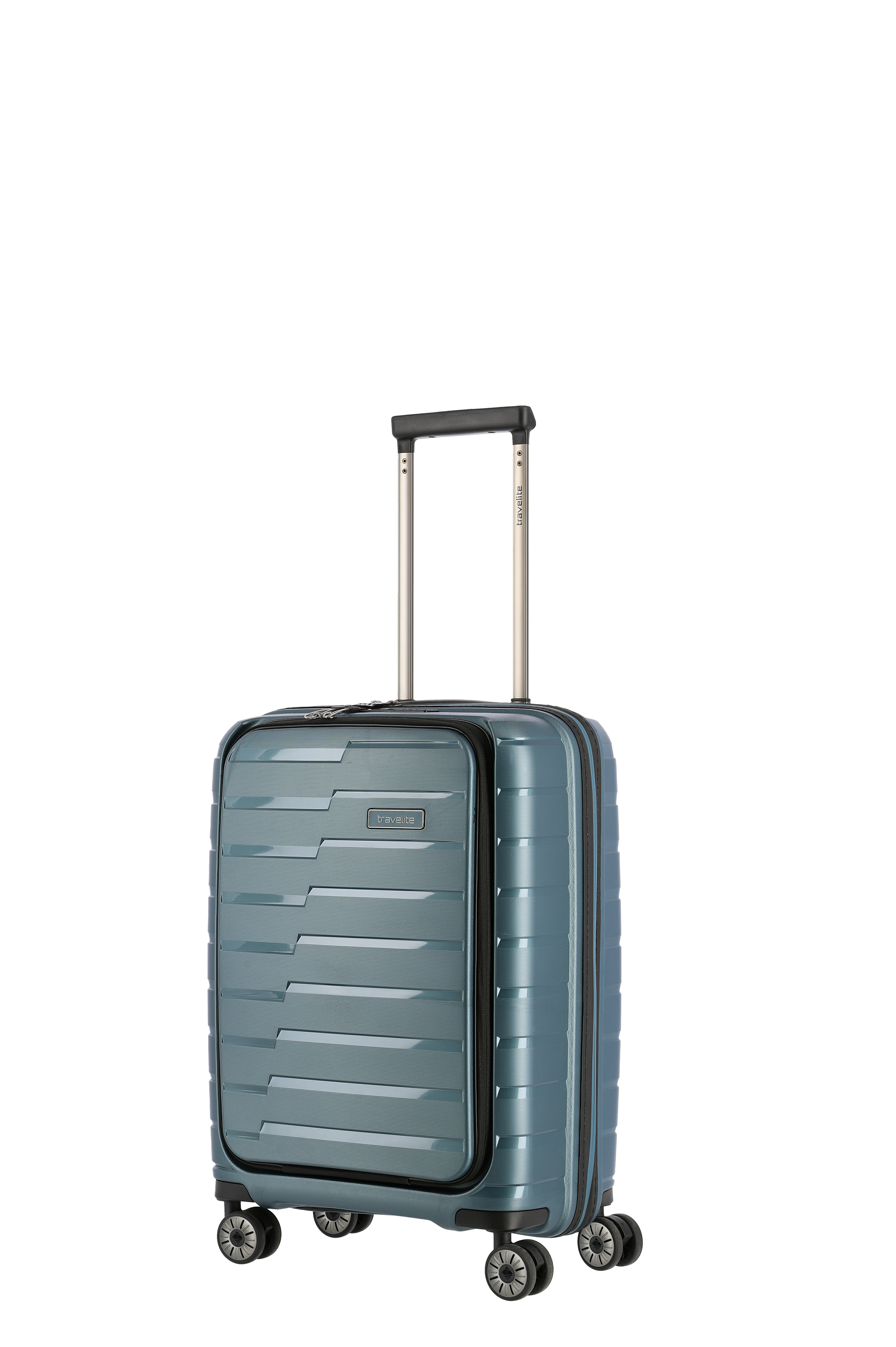 Robuster blauer Hartschalen-Trolley mit 4 Rollen und Teleskopgriff – ideal als Handgepäck für Reisen