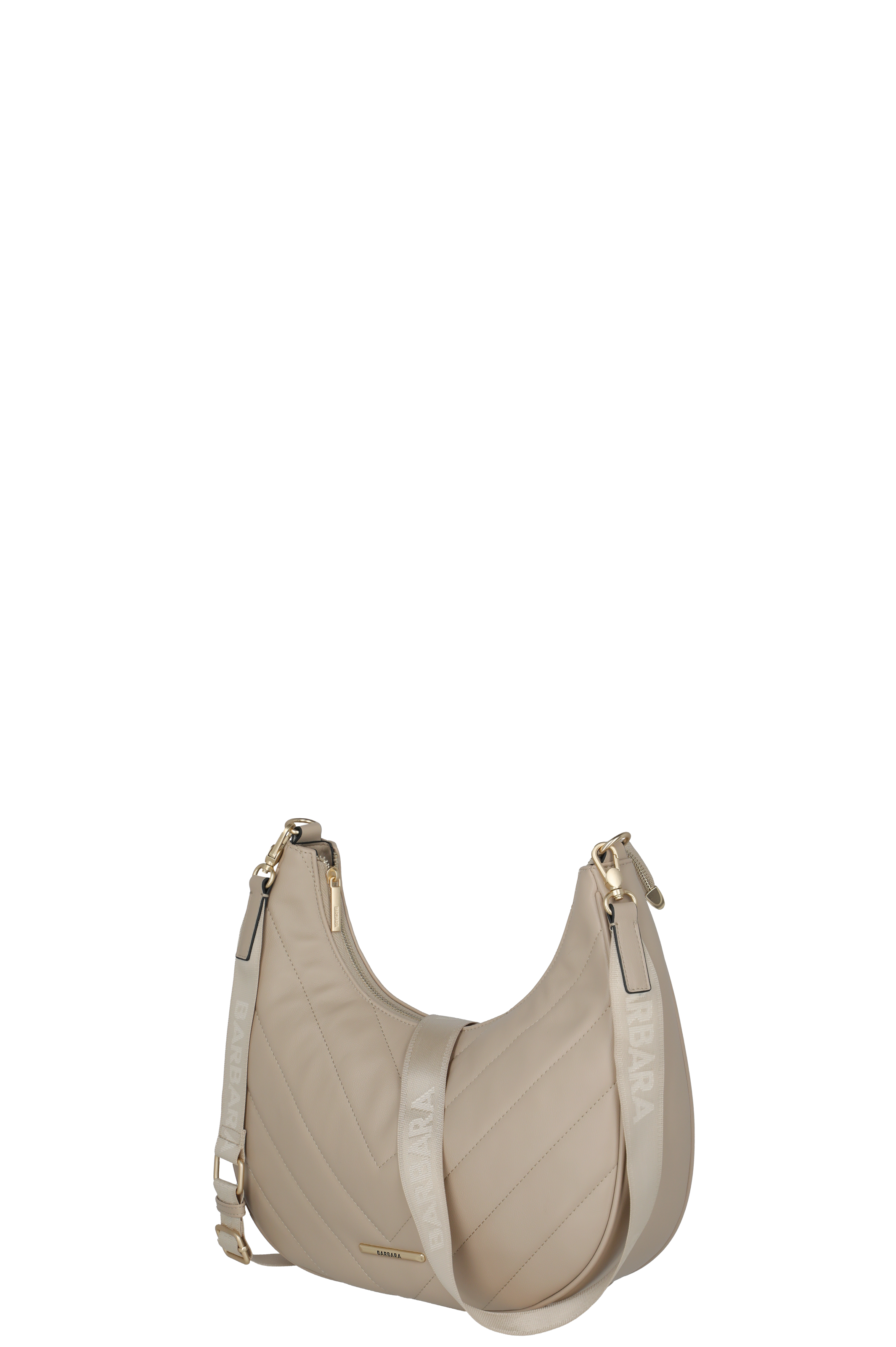 Elegante Damen Schultertasche in Beige mit gestepptem Muster und goldenen Details