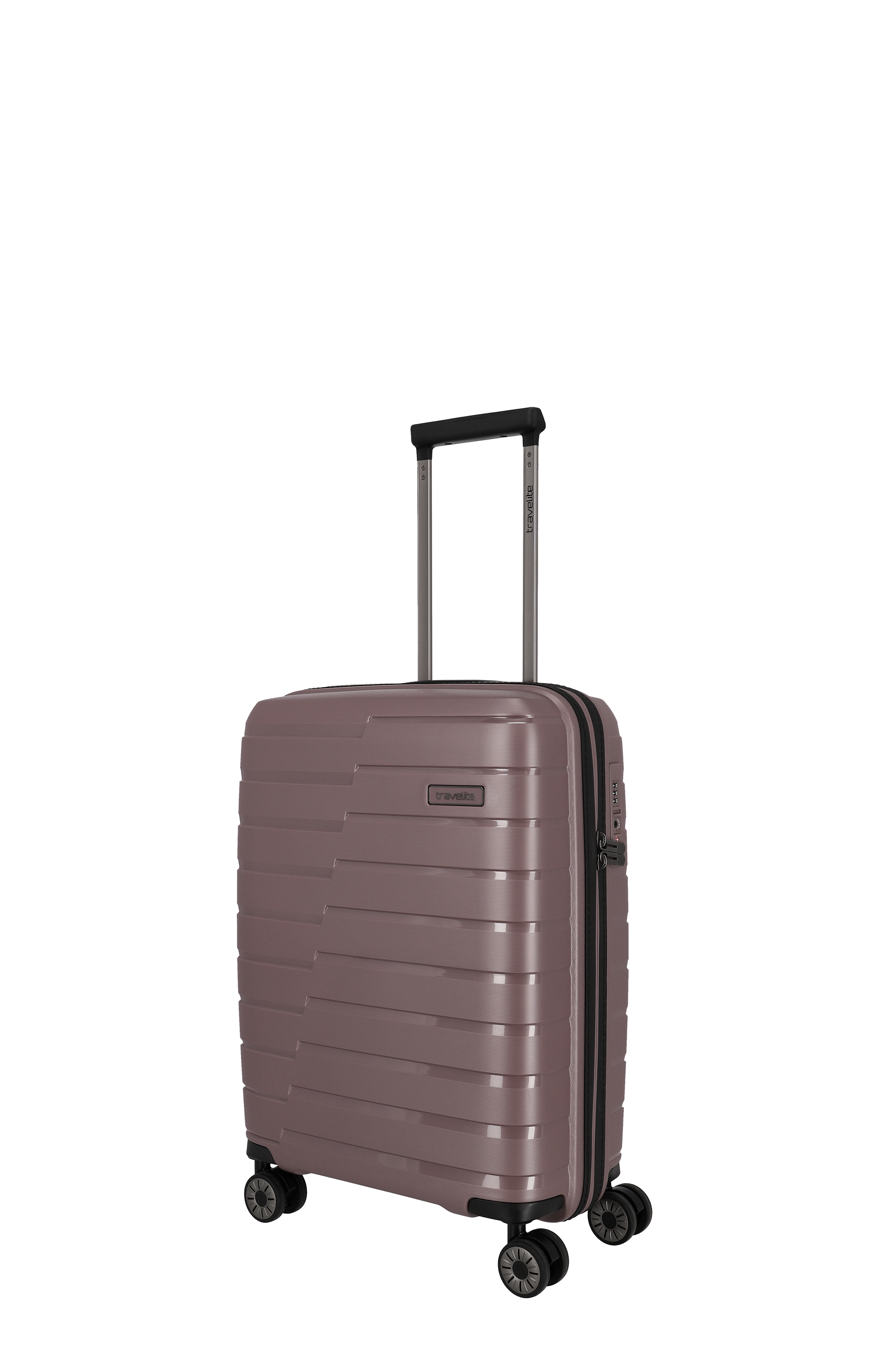 Moderner Hartschalenkoffer mit vier Rollen in Braun – ideal als Handgepäck für Reisen